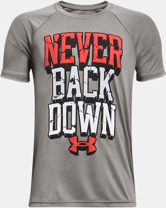 Boys' UA Tech™ Never Back Down Short Sleeve in Gray image number 0